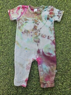 Tie-Dye Short Sleeve Baby One-Piece Romper - Pink & Multicolor